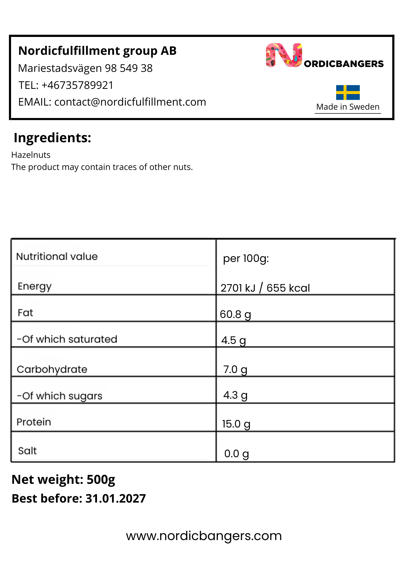 Hazelnuts Natural - Nordicbangers