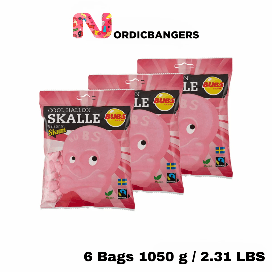 Swedish Candy - BUBS Cool Raspberry Skull Foam 175g Bag - Nordicbangers