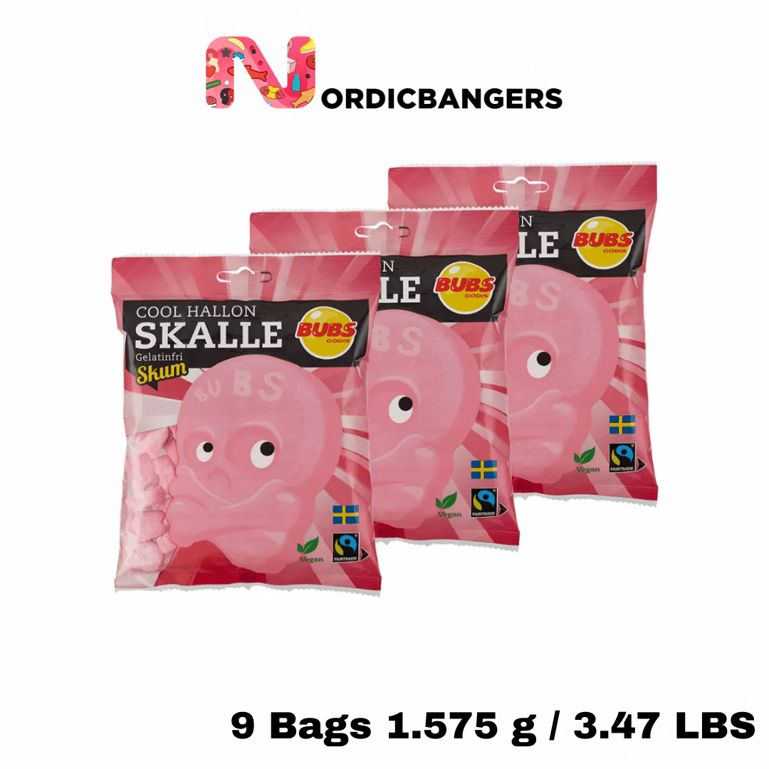 Swedish Candy - BUBS Cool Raspberry Skull Foam 175g Bag - Nordicbangers