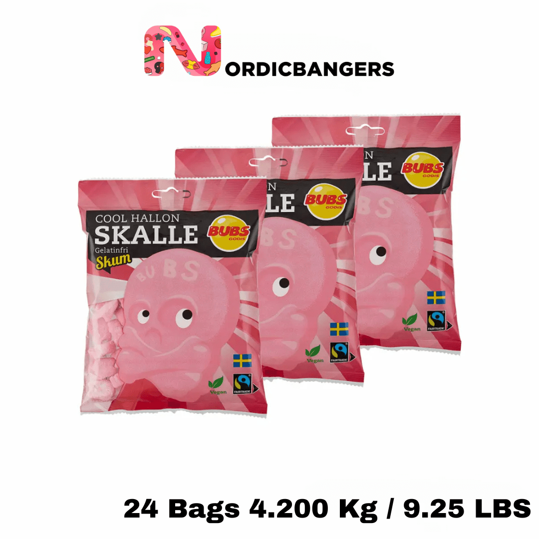 Swedish Candy - BUBS Cool Raspberry Skull Foam 175g Bag - Nordicbangers