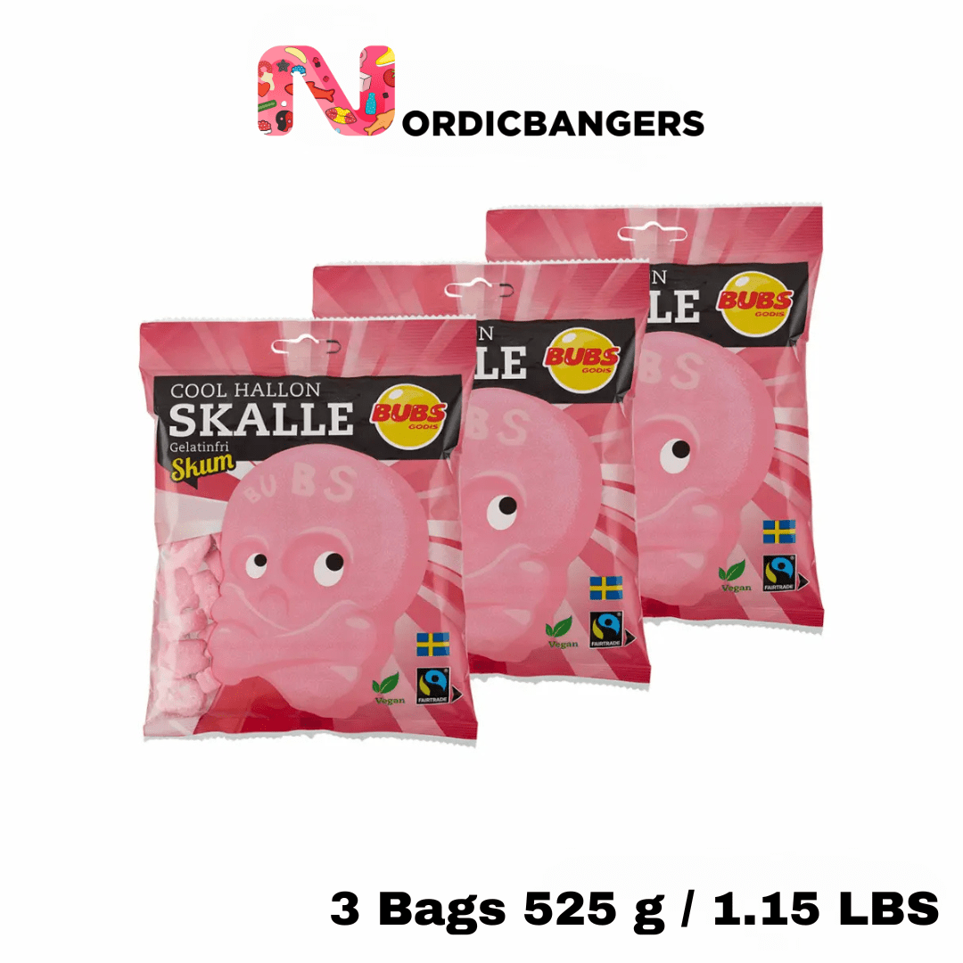 Swedish Candy - BUBS Cool Raspberry Skull Foam 175g Bag - Nordicbangers