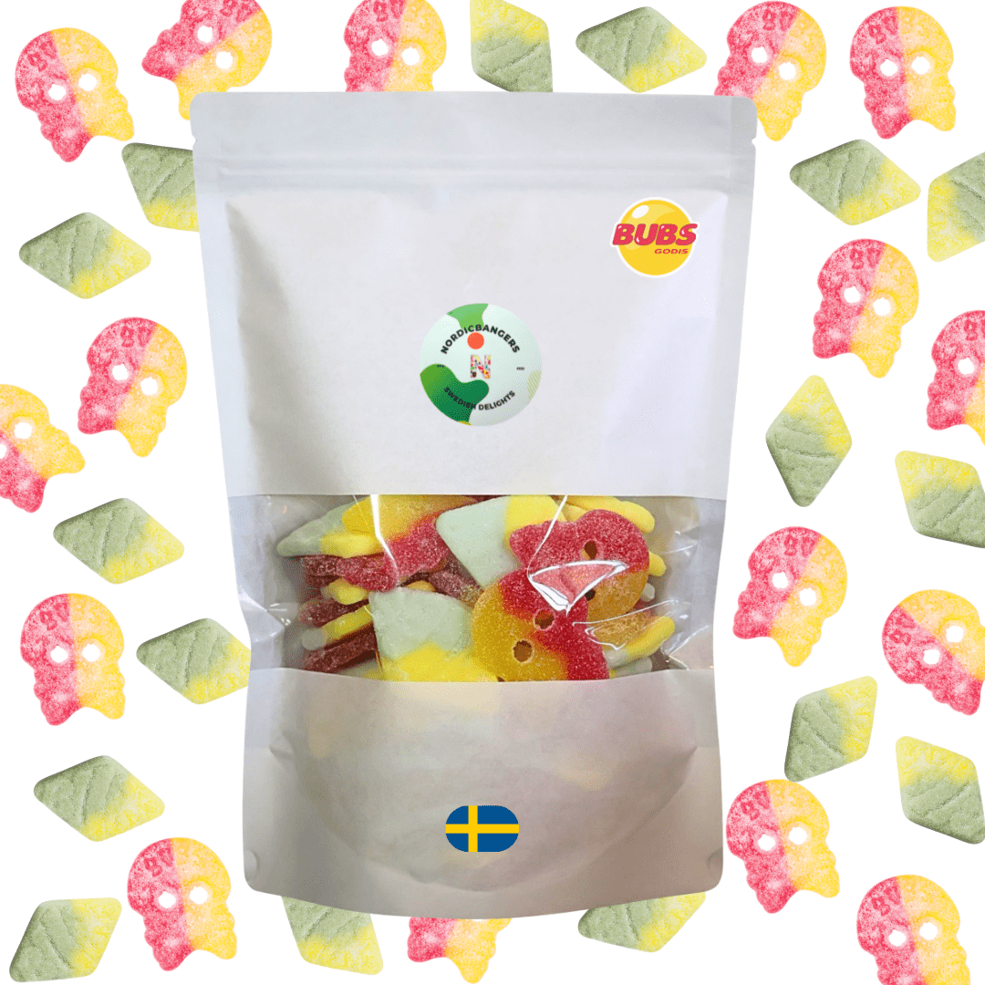 Swedish Candy - Bubs Mix Bag - Giant Sour Skulls - Sour Foam Rombs Tutti Frutti - Nordicbangers