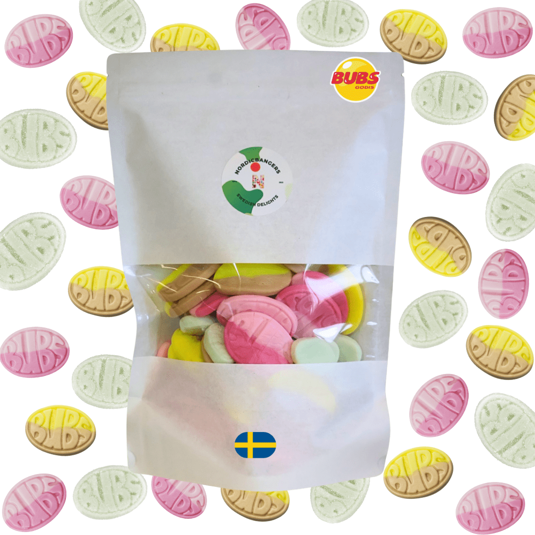 Swedish Candy - Bubs Oval Mix Bag - Cool Fruity Pear - Wild Strawberry Pomegranate - Banana Bubs - Nordicbangers