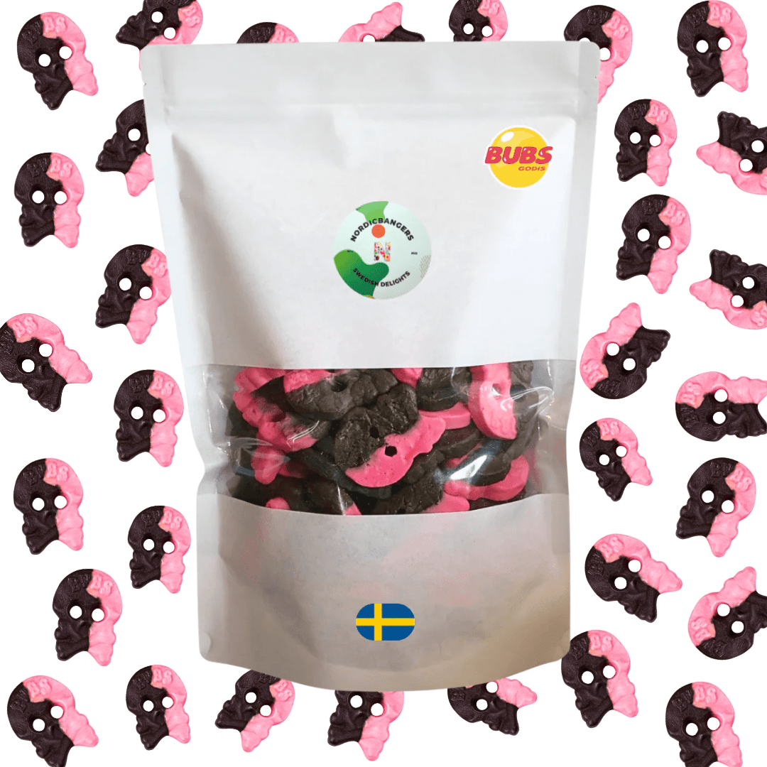 Swedish Candy - Bubs Raspberry/Licorice Skull Foam - Nordicbangers
