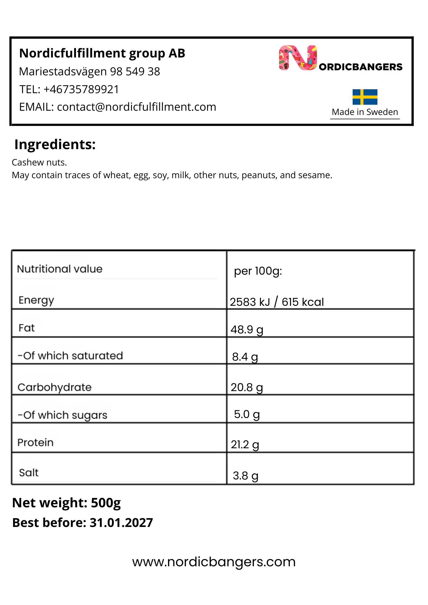 Cashew Natural - Nordicbangers