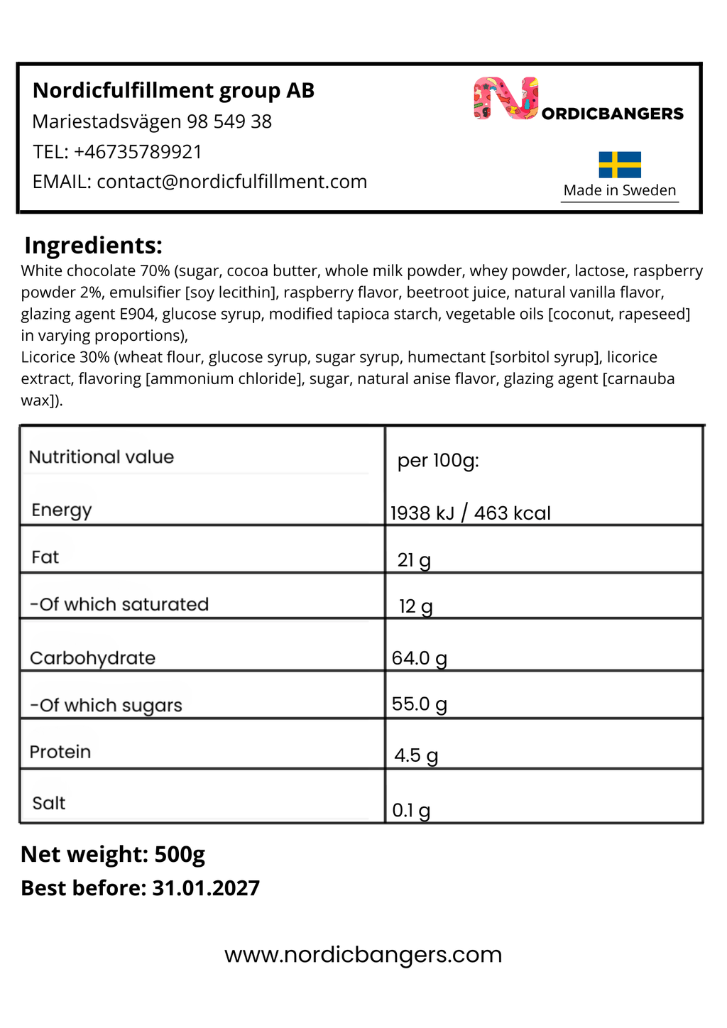 Raspberry White Chocolate Licorice - Nordicbangers