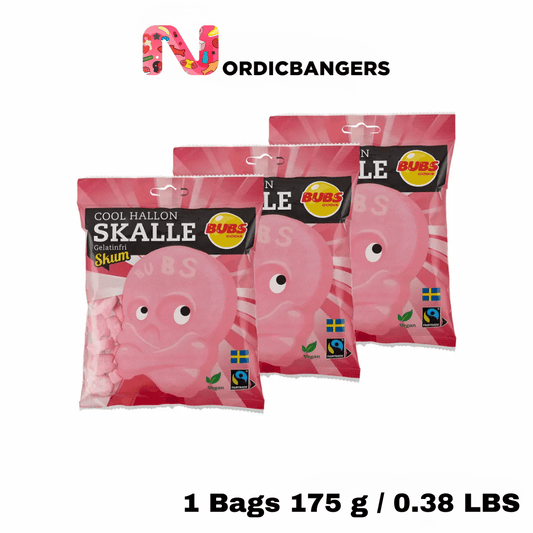 Swedish Candy - BUBS Cool Raspberry Skull Foam 175g Bag - Nordicbangers