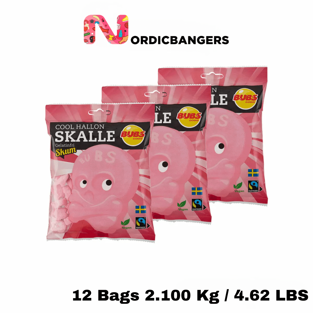 Swedish Candy - BUBS Cool Raspberry Skull Foam 175g Bag - Nordicbangers