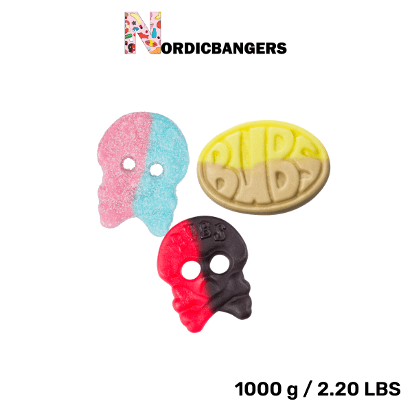 Swedish Candy - Bubs Mix Bag - Dizzy Skull - Raspberry/Liquorice Skull - Banana Bubs - Nordicbangers