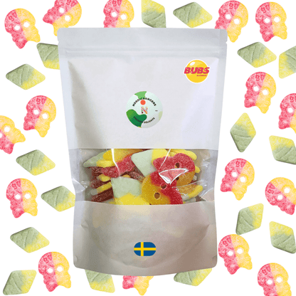 Swedish Candy - Bubs Mix Bag - Giant Sour Skulls - Sour Foam Rombs Tutti Frutti - Nordicbangers