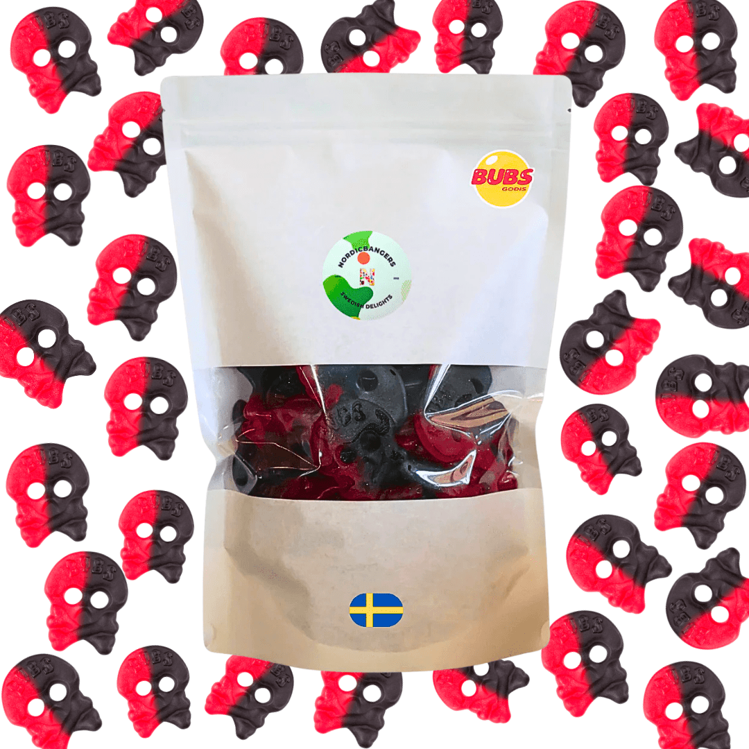 Swedish Candy - Bubs Raspberry/Licorice Skull - Nordicbangers