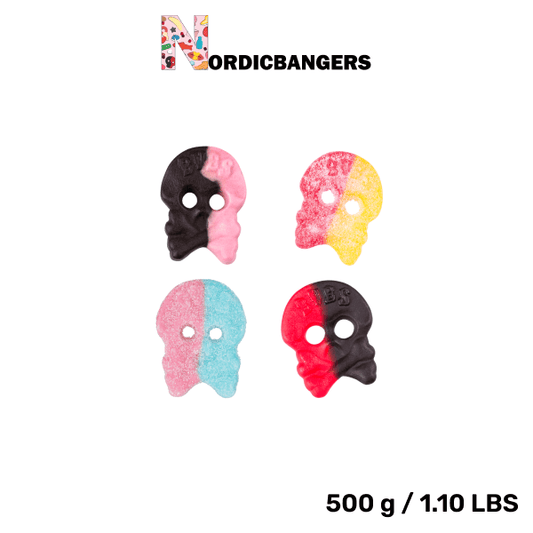 Swedish Candy - Bubs Skull Mix Bag - Dizzy - Raspberry/Liquorice - Giant Sour - Raspberry/Liquorice Foam - Nordicbangers