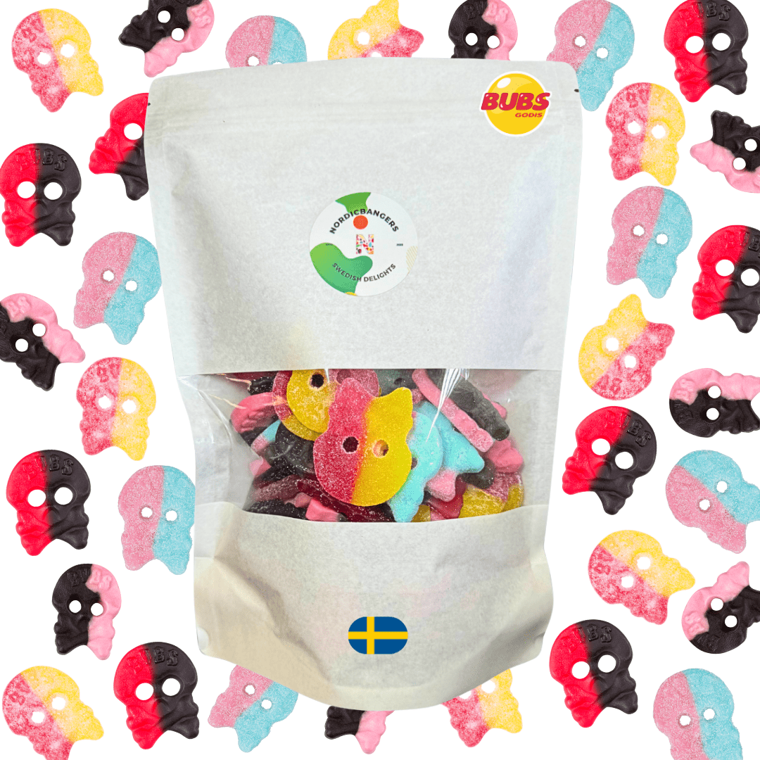 Swedish Candy - Bubs Skull Mix Bag - Dizzy - Raspberry/Liquorice - Giant Sour - Raspberry/Liquorice Foam - Nordicbangers